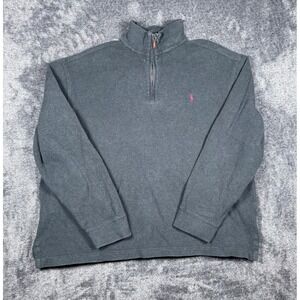 Vintage Polo Ralph Lauren Mens XL 1/4 Zip Pullover Grey Pink Pony Cotton Sweater